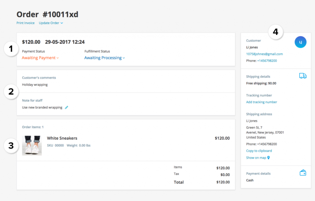 Ecwid new order details page