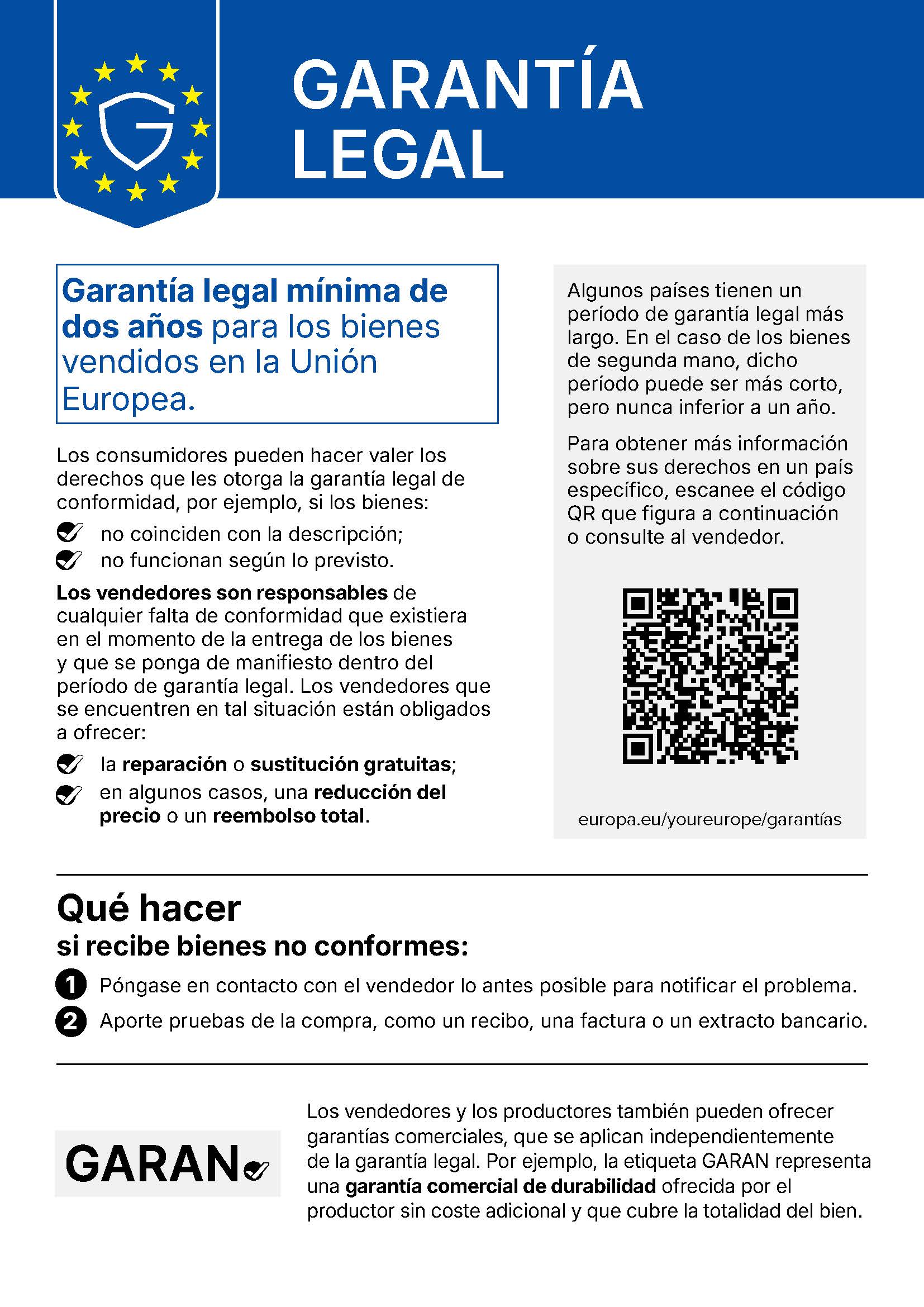 Aviso sobre la garantía legal de la UE