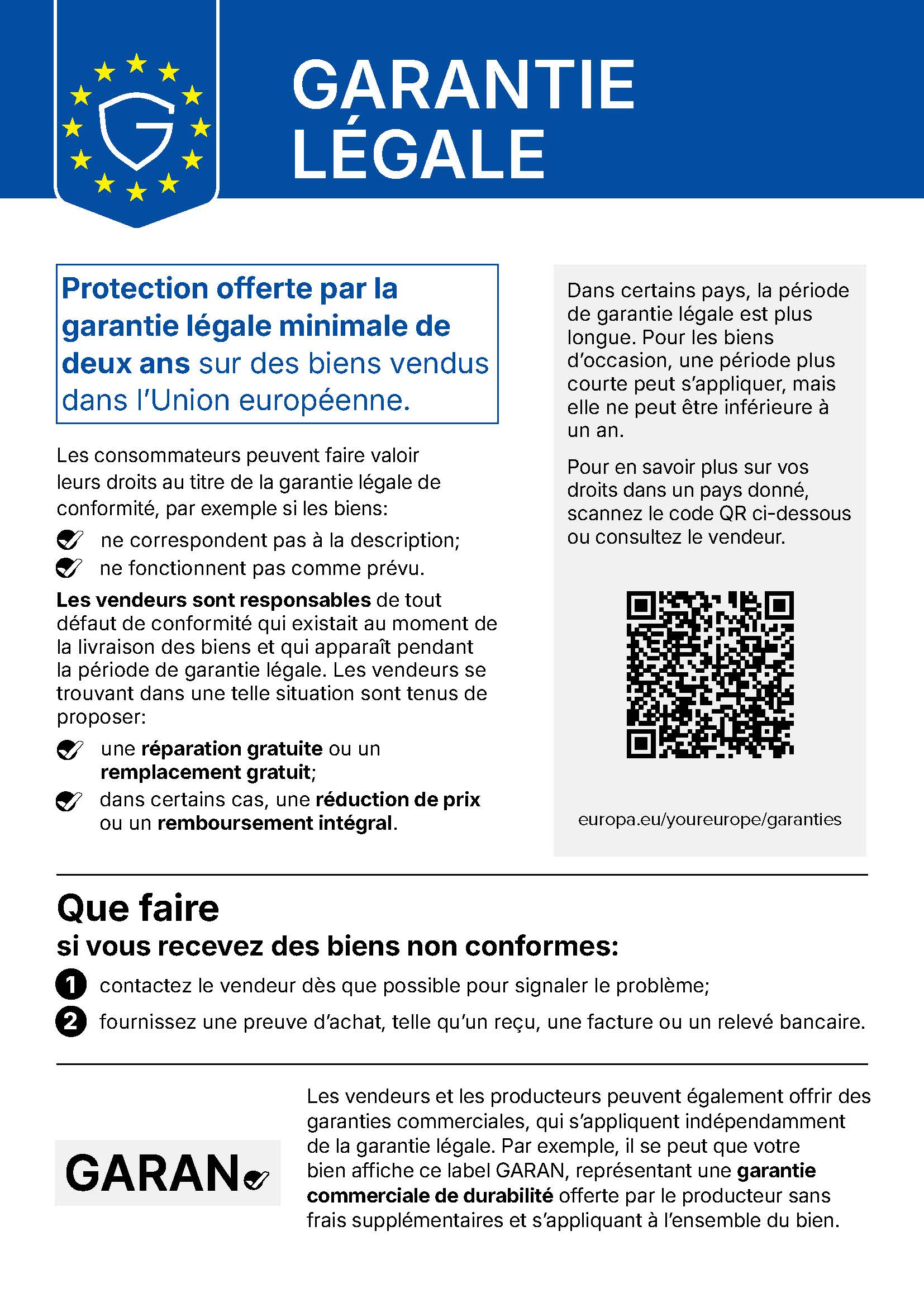 Notice sur la garantie légale de l'UE