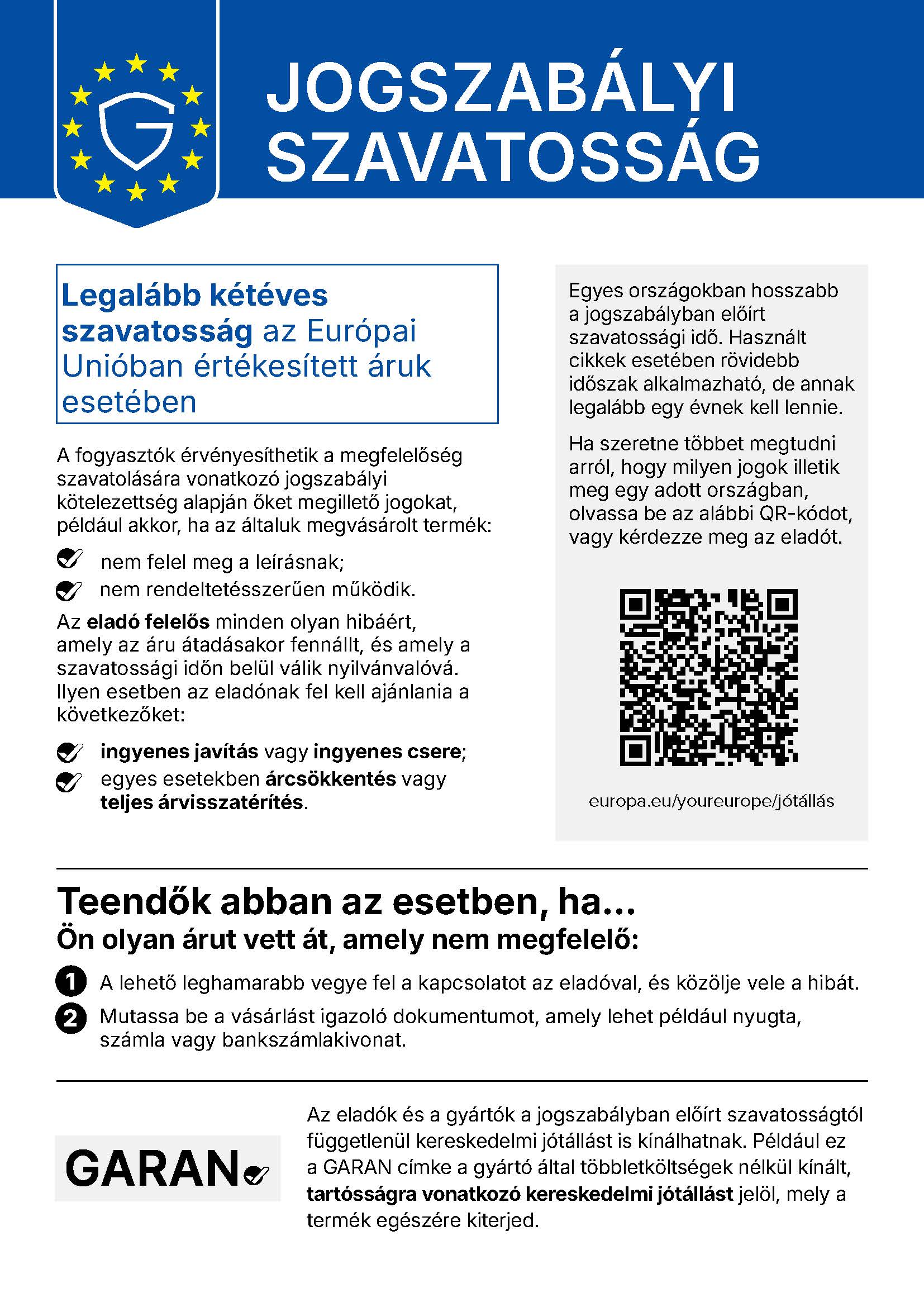 Jogszabályi szavatosságról szóló értesítés