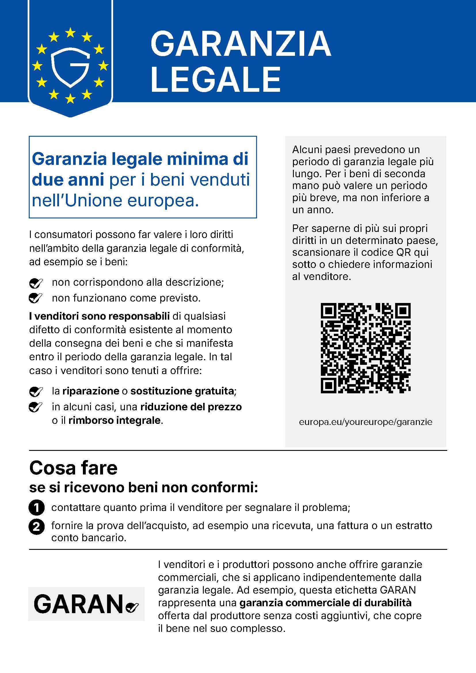 Avviso di garanzia legale dell'UE