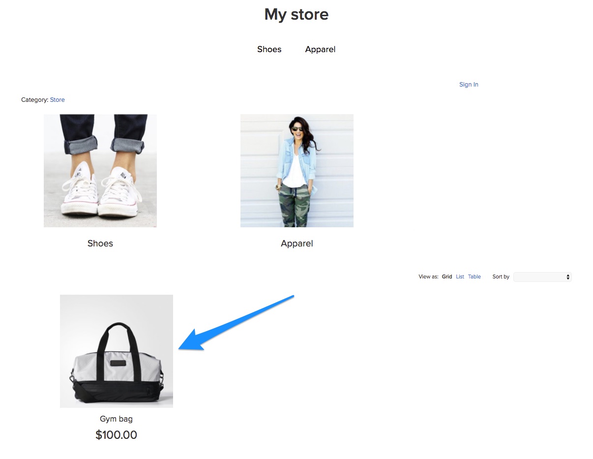 Featured products on the homepage