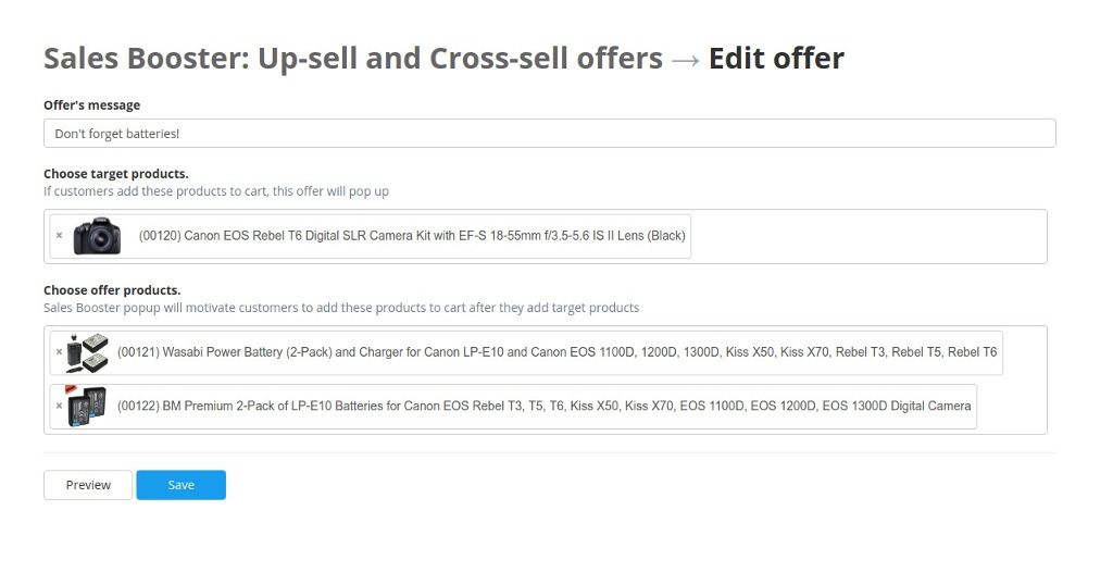 Festlegen eines Upsell Angebot im Bereich Sales Booster up