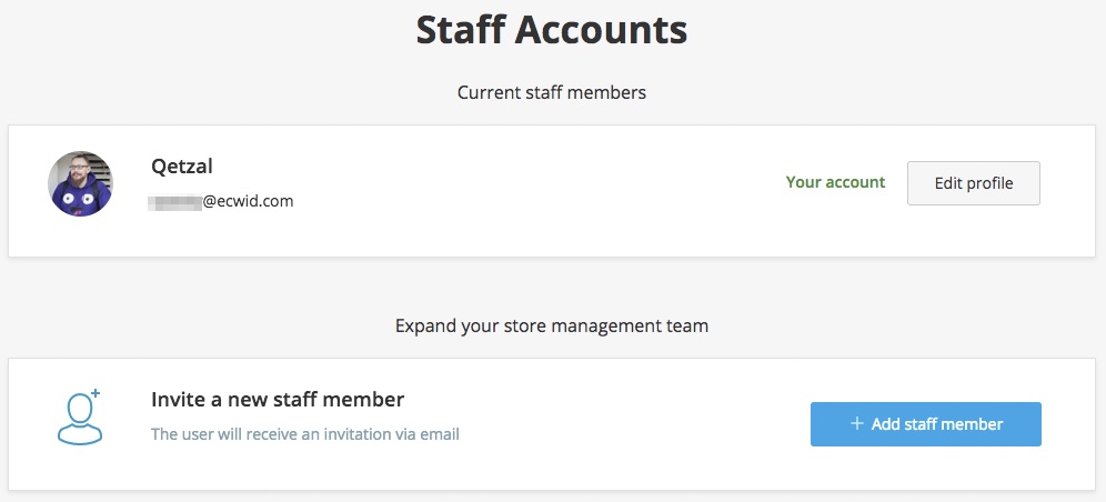 Personal Accounts in Ecwid
