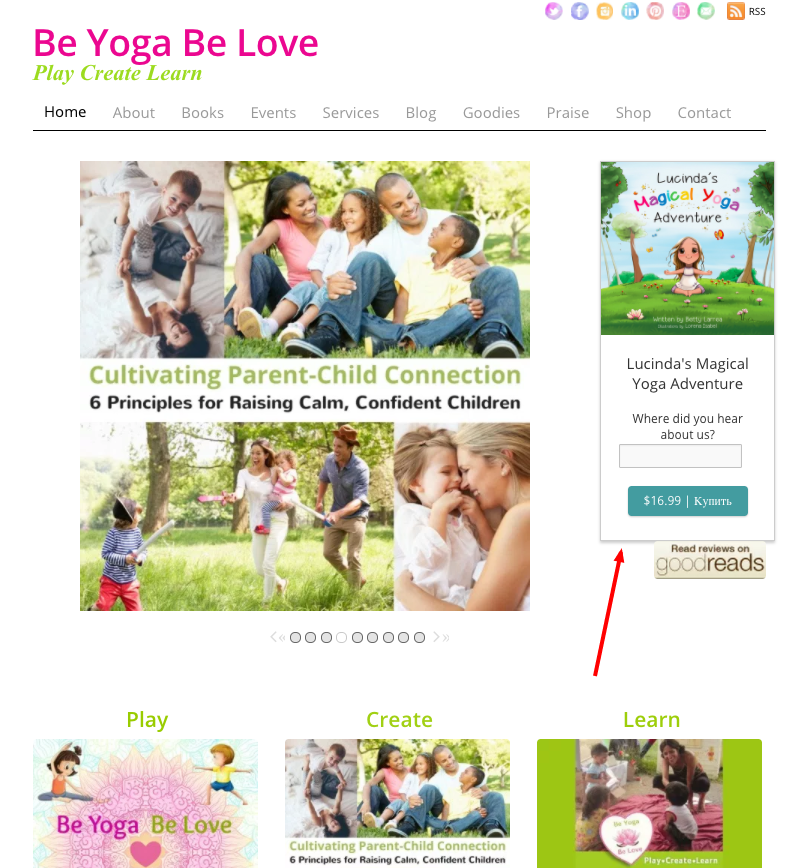 Товар с кнопкой «Купить» на главной странице сайта beyogabelove.com