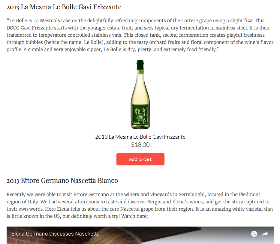 Товар с кнопкой «Купить» в тексте статьи на сайте wellproducedwines.com